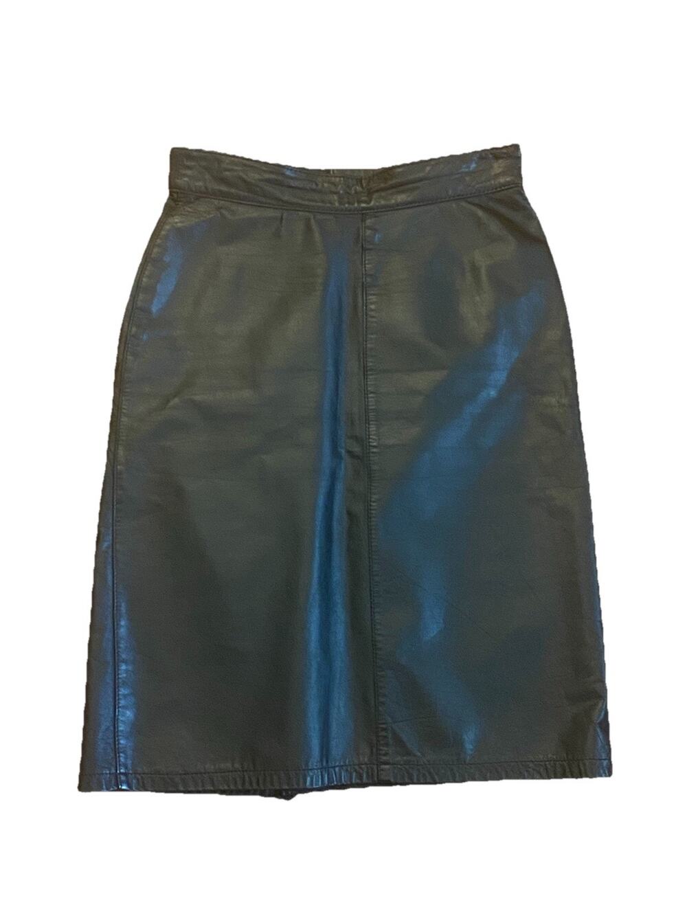 Pelle Women's Vintage Black Leather Paneled Pencil Skirt Sz 6 club chic